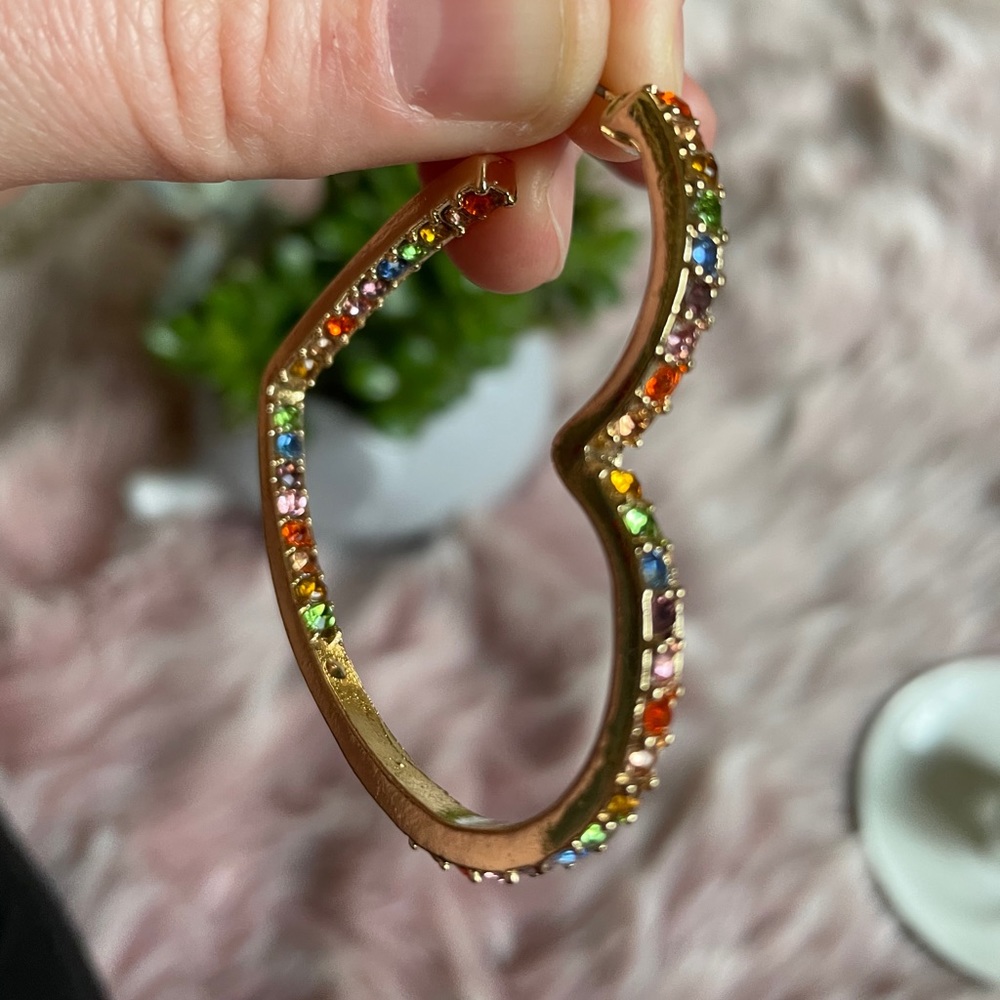 Multicolor Rhinestone Heart Statement Earrings - Picture 3 of 16